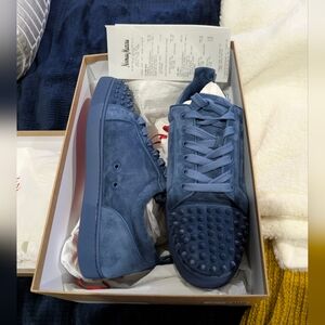 Christian Louboutin Blue Suede Junior Spikes Shoes